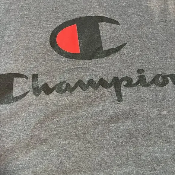Champion Men's Classic Jersey Long-Sleeve T-Shirt Gray w Blk/Red Script Logo 2XL - Picture 2 of 8